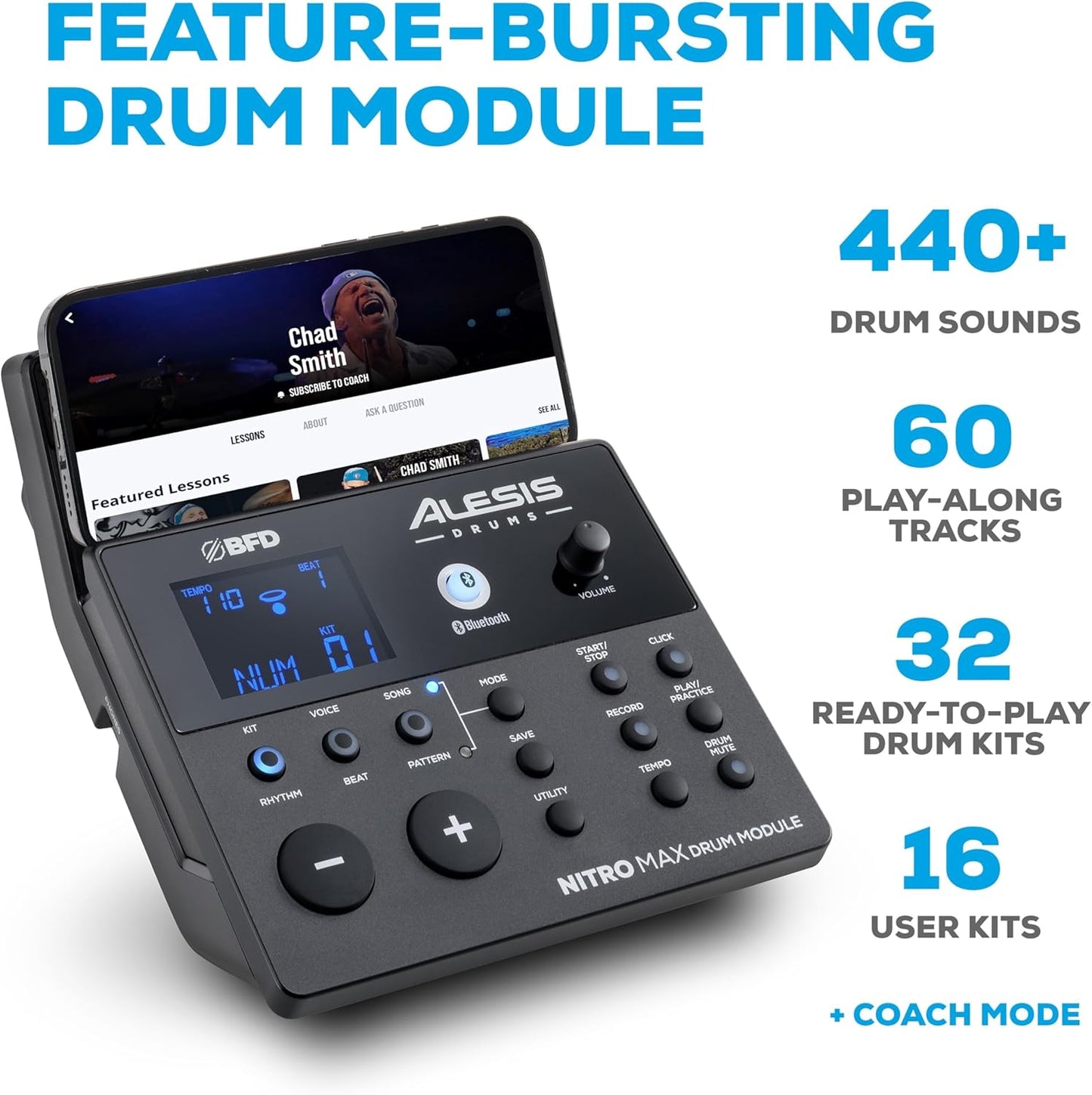 Nitro Max Electric Drum Set with Mesh Pads & Bluetooth