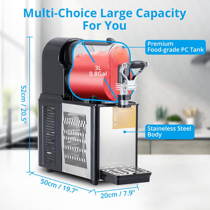 Commercial Slushie Machine 3L Stainless Steel Self-Cleaning Slushy Maker for Frozen Drinks,Snow Melting Ideal for Home,Coffee Shop,Restaurant