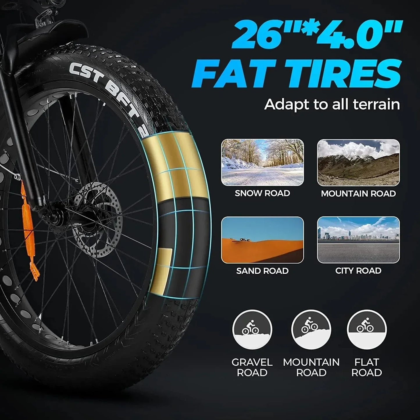 Outdoor electric bike with 48V/15Ah lithium battery