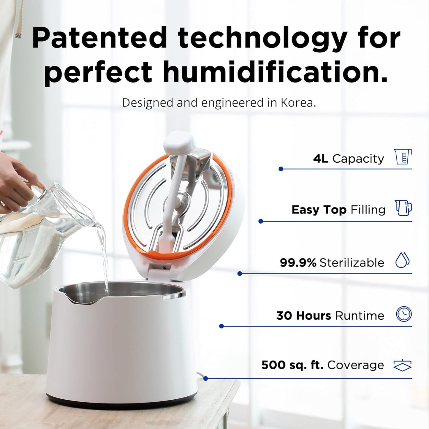 Carepod 31S Stainless Steel Humidifier, 1Gal/4L, Quiet, Filter-Free