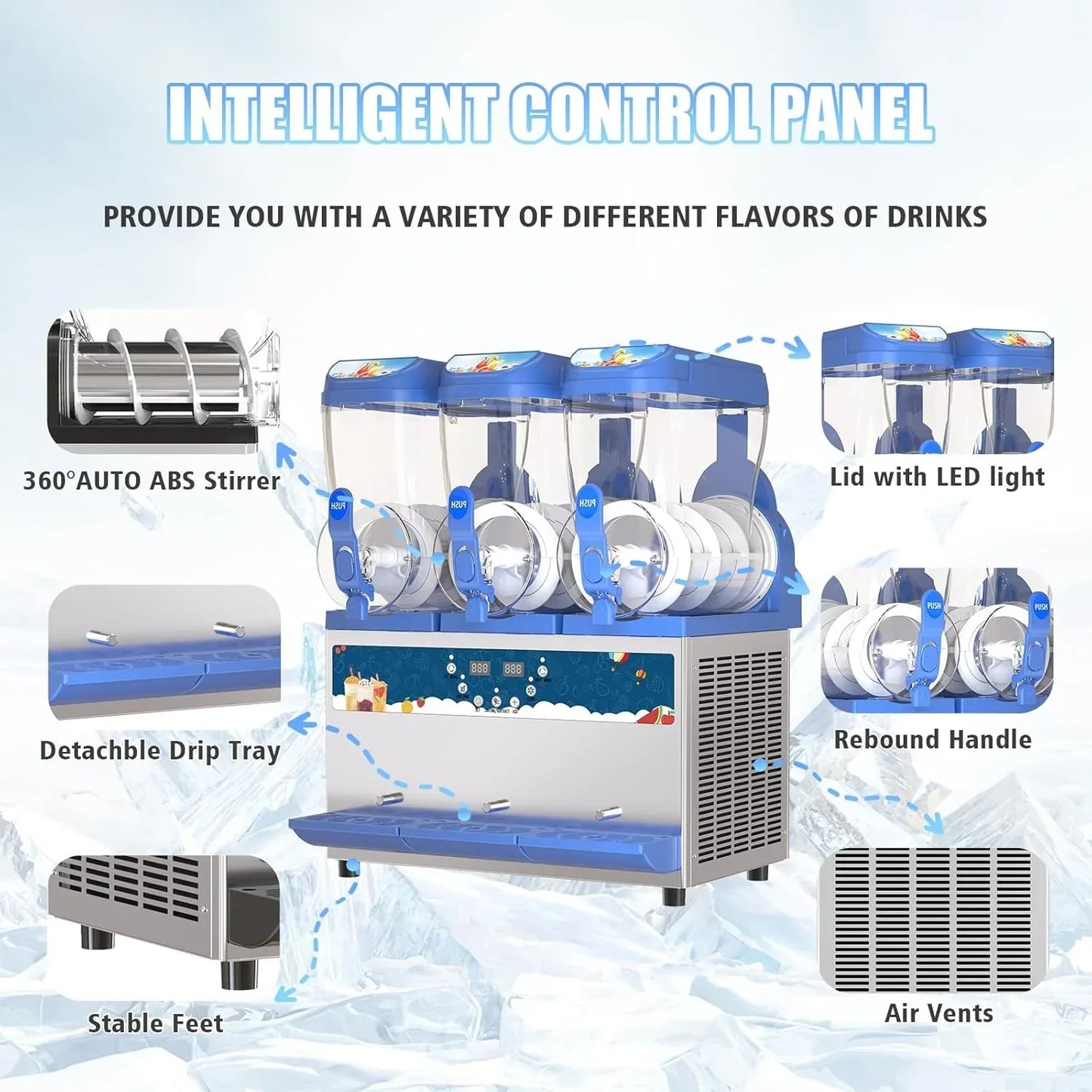 Commercial Slushy Machine - 1000W 30L Tanks Slush Maker Machine 304 Stainless Steel Commercial Margarita Machines Efficient Cooling the Ideal Slushie Maker for Bars Cafes Restaurants