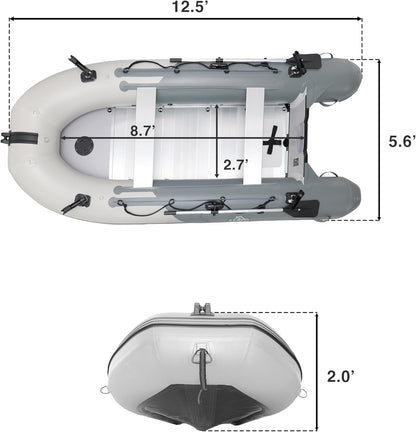 Inflatable Boat | Yacht Dinghy Tender Raft | Multi Person Fishing Boat | Aluminum Floor Oars | Fishing Rod Holders | Heavy-Duty PVC | 2024 Model |