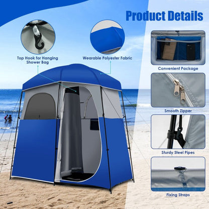 Sturdy Double-Room Camping Privacy Shower Toilet Tent W/ Storage Bag
