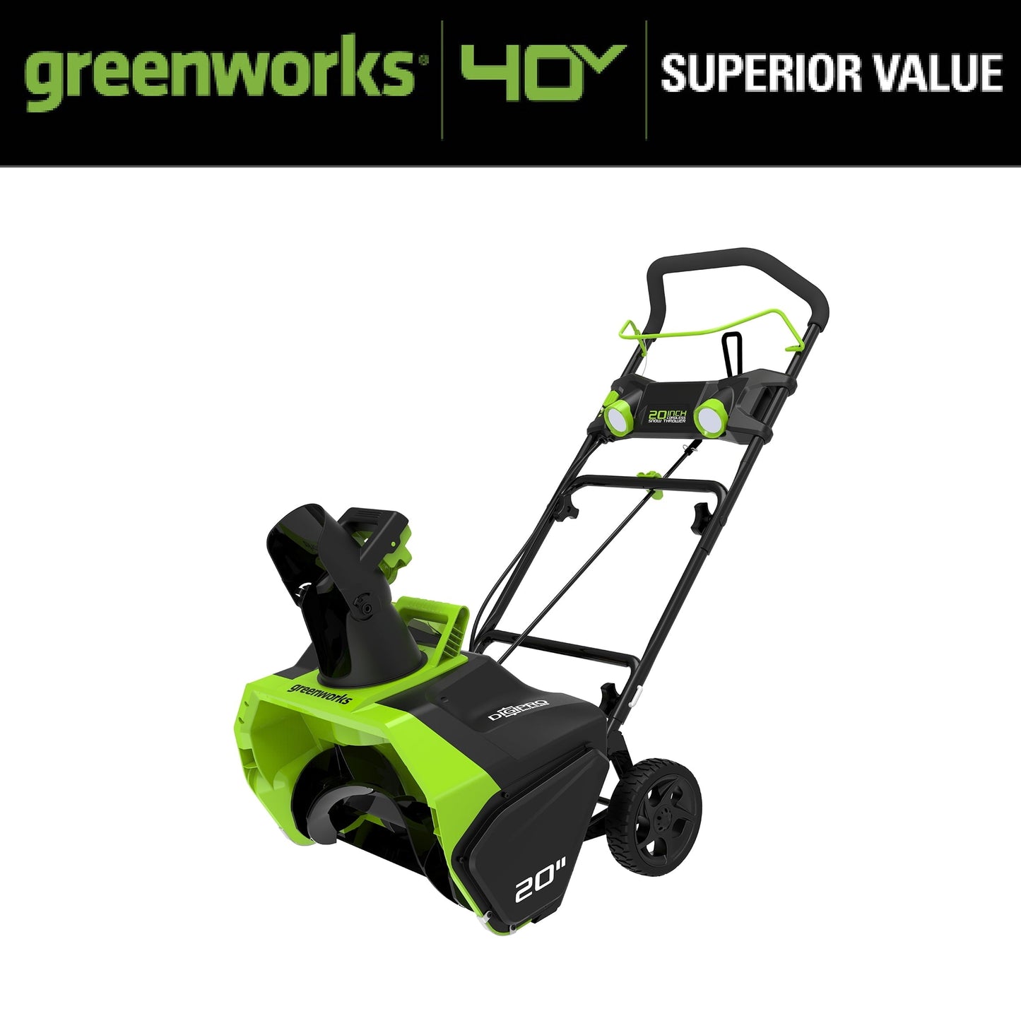 Greenworks 40V 20 Cordless Brushless Snow Blower with 4.0 Ah Battery & Charger, LED Lights, 180掳 Chute