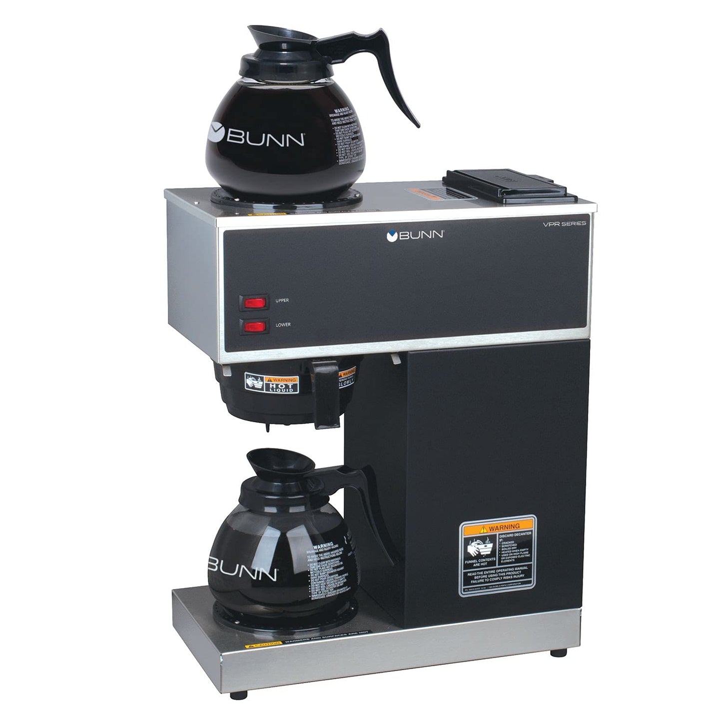 BUNN VPR-2GD 12-Cup Pourover Coffee Maker, Black, with Upper & Lower Warmers, 2 Glass Decanters, Commercial Use