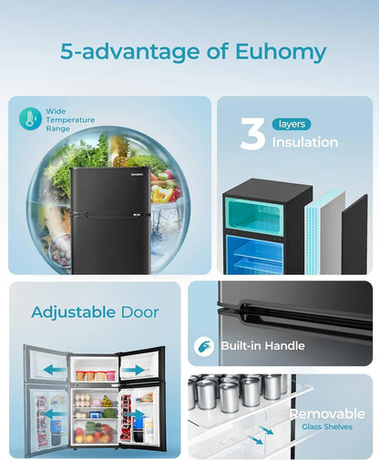 3.2 Cu.Ft Mini Fridge with Freezer �� 2-Door Compact Refrigerator for Bedroom, Dorm, Office or Apartment, Silver3.2 Cu.Ft Mini Fridge with Freezer �� 2-Door Compact Refrigerator for Bedroom, Dorm, Office or Apartment, Silver