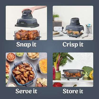 Ninja Crispi 4 in 1 Portable Glass Air Fryer Cooking System, 4QT & 6 Cup Glass Containers with Storage Lids, Easy Meals, Microwave, Freezer & Dishwasher Safe, Air Fry, Bake & More, Cyberspace, FN101GY : Home & Kitchen