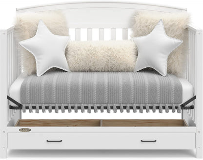 5-in-1 Convertible Baby Bed (with drawers, white) - Green Guardian Gold Certification, built-in baby bed storage drawer, convertible to toddler bed, day bed and full-size bed