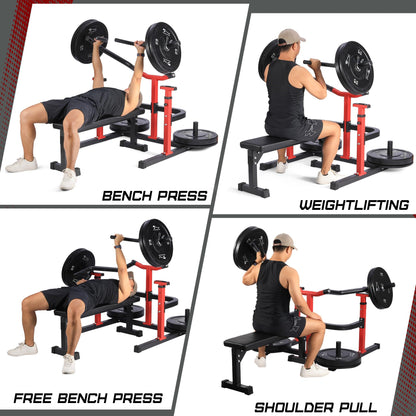 Chest Press Machine, 1050LBS Capacity, Independent Converging Arms, Weight Bench Press with Adjustable Flat Bench for Upper Body Workouts, Red