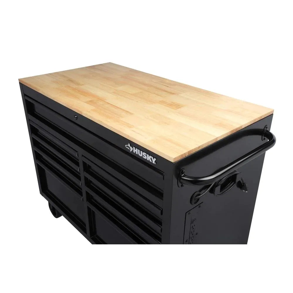 46-in W x 24.5-in D 9-Drawer Mobile Workbench with Hardwood Top and Power Station 锟斤拷 Gloss Black