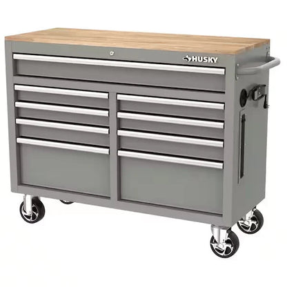 46-in W x 24.5-in D 9-Drawer Mobile Workbench with Hardwood Top and Power Station �� Gloss Black