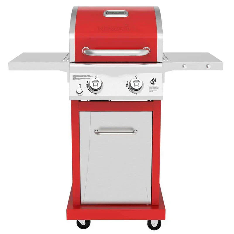 2-Burner Propane Gas Grill, Red �� Stainless Steel, 28,000 BTUs, Compact Design